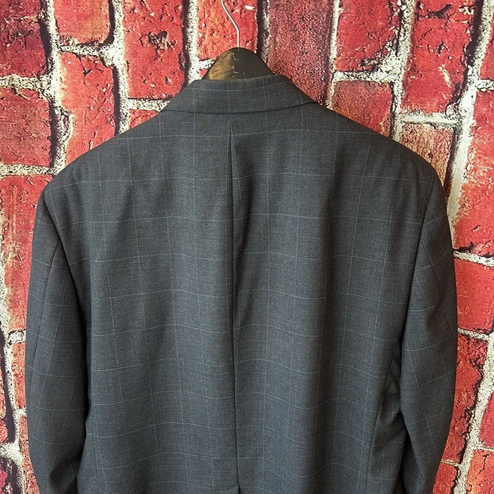 Bill Blass Menswear Vintage Blazer Suit Jacket Size 44 R Gray Plaid